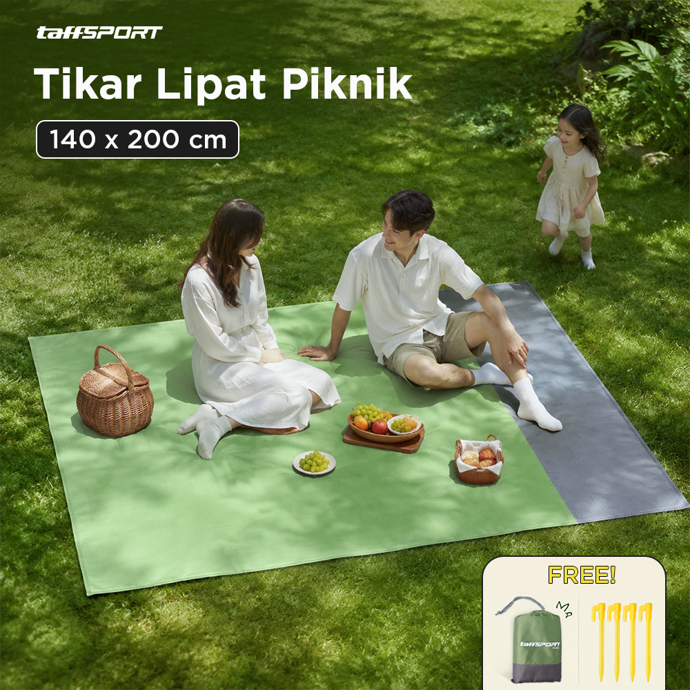 TaffSPORT Tikar Lipat Camping FS-008 Matras Piknik Waterproof 140x200cm Tahan Air dan Pasir Nilon 210T dengan 4 Pasak serta Pouch untuk Pantai Gunung Taman Kemah Hiking Traveling Outdoor - Gambar 2
