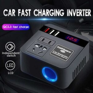 Taffware Power Inverter Mobil EA851 DC 12V 24V ke AC 220V 100W Modified Sine Wave Konverter Listrik dengan 3 USB 5V dan Soket Universal EU US UK Cigarette Plug untuk Smartphone Laptop Lampu dan Kipas - Gambar 8