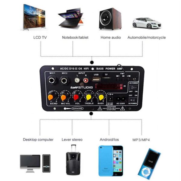 Amplifier Board Digital Screen Bluetooth 400W Ampli Board Audio Ampli Rakitan Papan Amplifier Subwoofer Mic USB Micro SD Karaoke TaffSTUDIO Amplifier Board Audio Bluetooth USB FM Subwoofer DIY 400W - Gambar 2