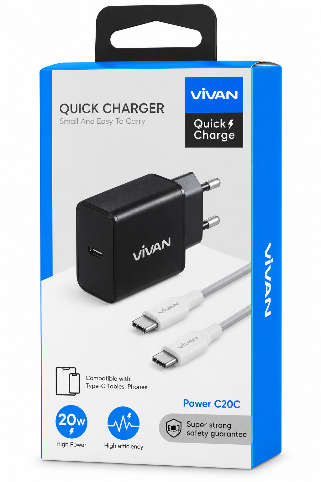 VIVAN Power C20C Charger Set 20W Original Kepala Charger USB-C Fast Charging PD QC 3.0 Lengkap Kabel Data Type-C 3A Pengisian Daya Cepat Praktis Aman Efisien untuk Gadget iPhone 15 dan Perangkat dengan Protokol Fast Charging - Gambar 3
