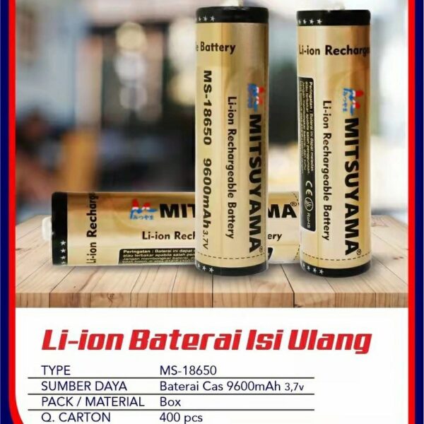 Top Button Baterai Batere Battery 18650 Mitsuyama MS-18650 9600 mAh 3.7v Senter Kepala Swat Kipas Power Bank Original Batre Charger Batrei Batrai
