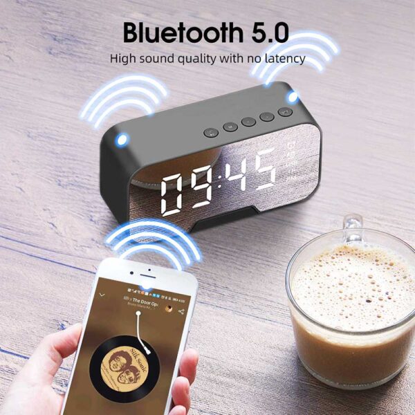Bannixing Speaker Bluetooth 5.0 Portable Mini Jam Alarm Clock LED with Bluetooth Active Speaker TF AUX FM Super Bass Mirror Cermin G50 - Gambar 6
