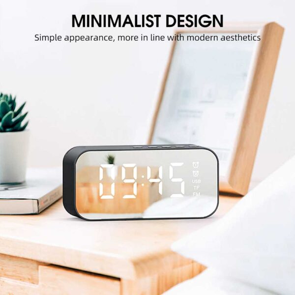 Bannixing Speaker Bluetooth 5.0 Portable Mini Jam Alarm Clock LED with Bluetooth Active Speaker TF AUX FM Super Bass Mirror Cermin G50 - Gambar 4