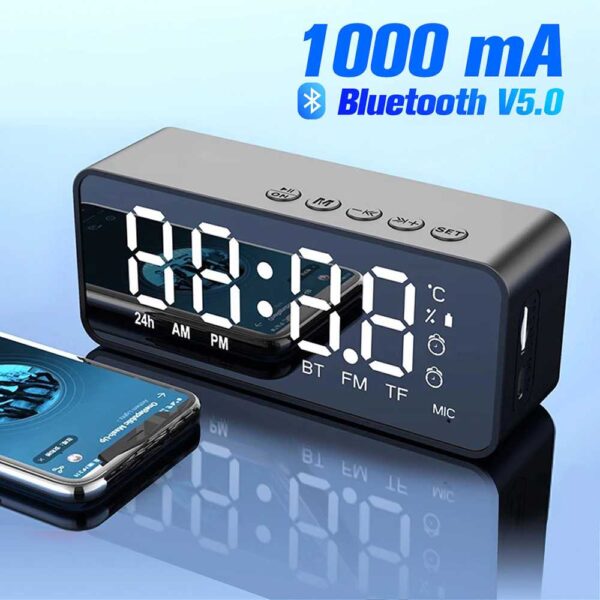Bannixing Speaker Bluetooth 5.0 Portable Mini Jam Alarm Clock LED with Bluetooth Active Speaker TF AUX FM Super Bass Mirror Cermin G50