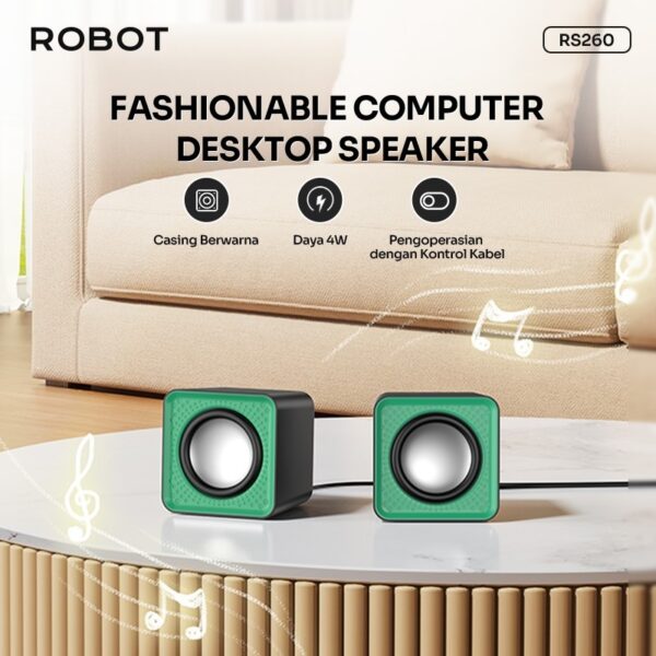 ROBOT Speaker Mini Kabel RS260 Speaker Komputer Laptop PC Deep Bass 3.5mm Aux Audio Usb Jack Portable Music Mini for Gaming - Gambar 5