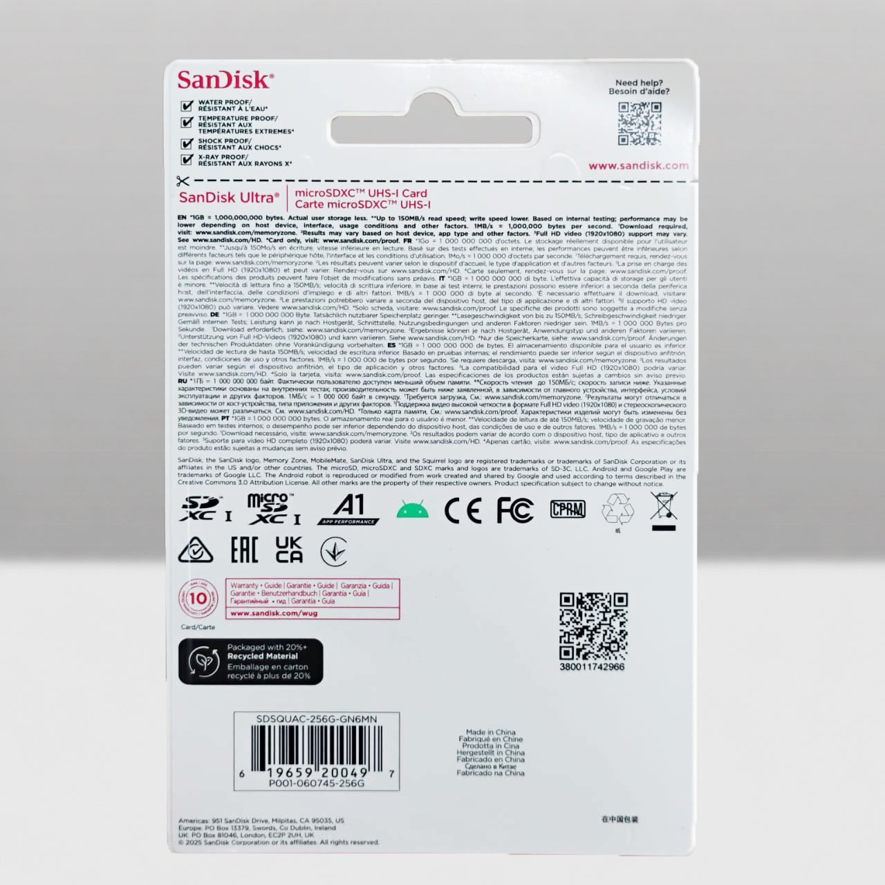 SanDisk Ultra microSDXC 256GB Class 10 A1 150MB/s Kartu Memori Micro SD Original untuk Smartphone Tablet Kamera Android Penyimpanan Foto Video Musik File Transfer Cepat Kompatibel microSDXC Tahan Air Suhu dan X-Ray - Gambar 10