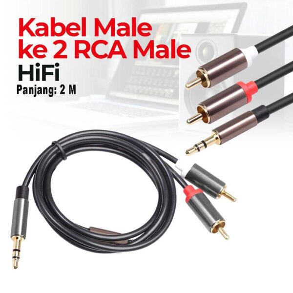 2 Meter FONKEN Kabel AUX to RCA Kabel Audio Jack 3.5mm to RCA Speaker AUX Male to RCA Male 115cm Jack RCA 1 to 2
