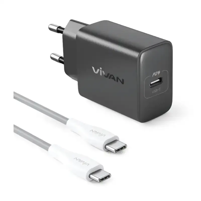 VIVAN Power C20C Charger Set 20W Original Kepala Charger USB-C Fast Charging PD QC 3.0 Lengkap Kabel Data Type-C 3A Pengisian Daya Cepat Praktis Aman Efisien untuk Gadget iPhone 15 dan Perangkat dengan Protokol Fast Charging - Gambar 2