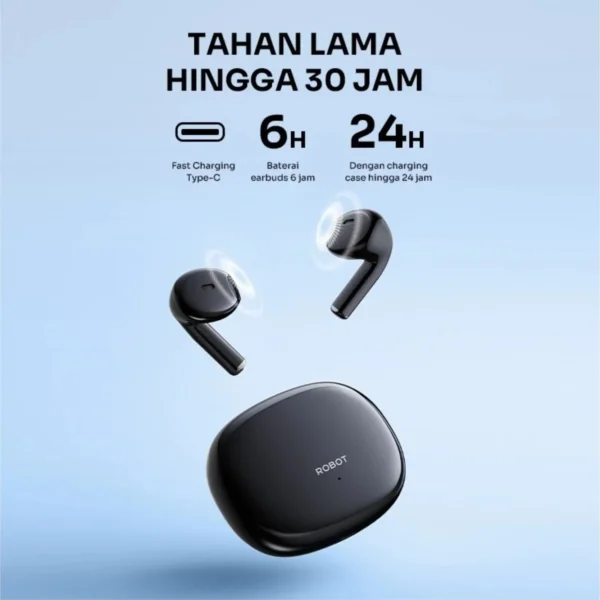 ROBOT TWS Flybuds T10S Semi In Ear Wireless Earphone Headset Bluetooth 5.3 Robot Original TWS Earbuds Airbuds Full Bass Waterproof - Gambar 6