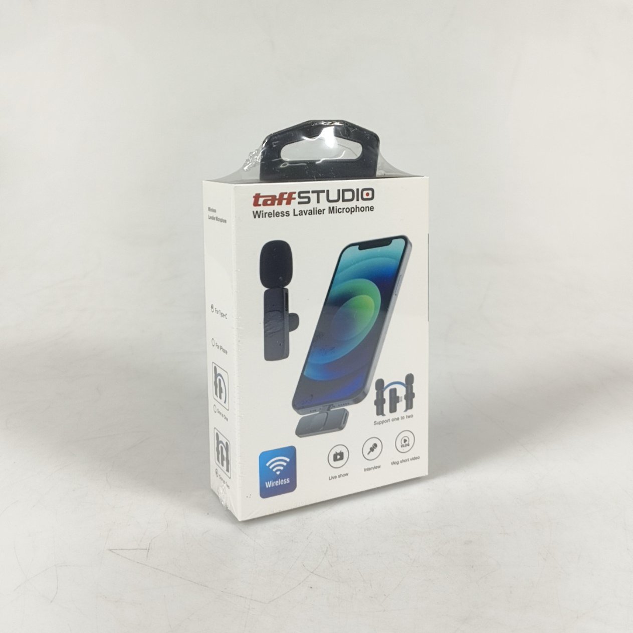 TaffSTUDIO E60 Double Microphone USB Type-C 2.4GHz Wireless Clip On Dual Mic Lavalier Noise Reduction Omnidirectional untuk Android iPhone 15 Podcast Vlog Live Streaming Interview Konten Kreator Jarak Transmisi 20 Meter - Gambar 6