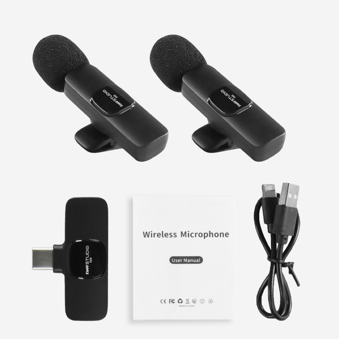 TaffSTUDIO E60 Double Microphone USB Type-C 2.4GHz Wireless Clip On Dual Mic Lavalier Noise Reduction Omnidirectional untuk Android iPhone 15 Podcast Vlog Live Streaming Interview Konten Kreator Jarak Transmisi 20 Meter - Gambar 5