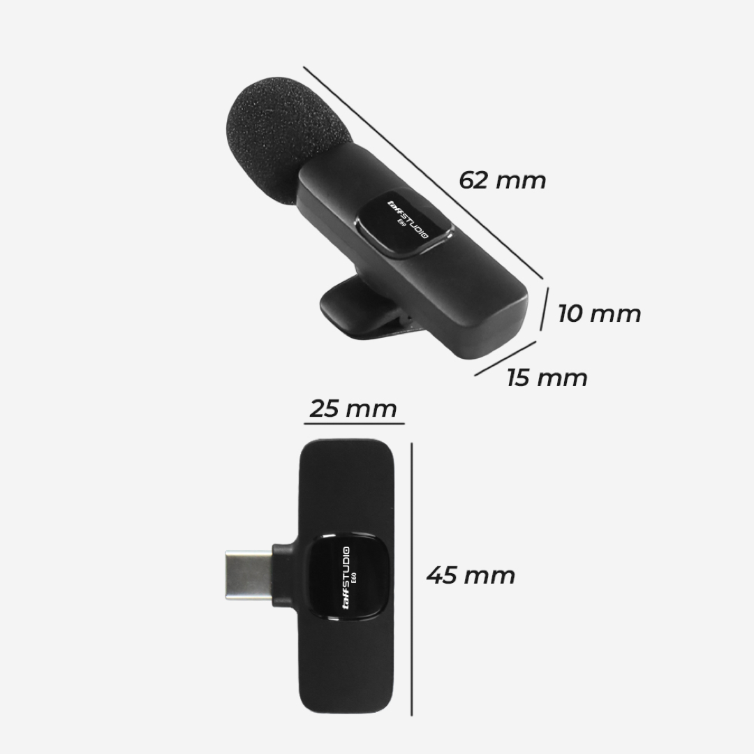 TaffSTUDIO E60 Double Microphone USB Type-C 2.4GHz Wireless Clip On Dual Mic Lavalier Noise Reduction Omnidirectional untuk Android iPhone 15 Podcast Vlog Live Streaming Interview Konten Kreator Jarak Transmisi 20 Meter - Gambar 4