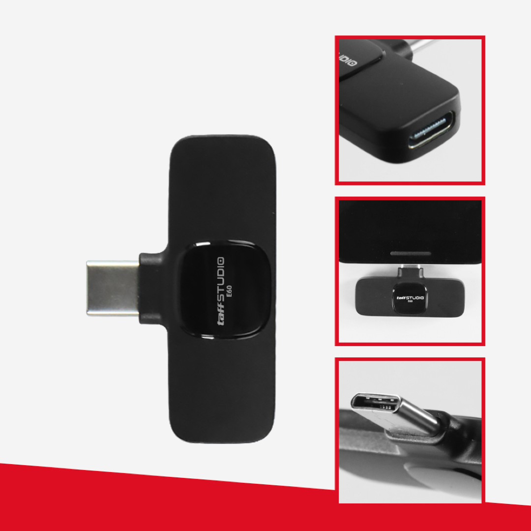 TaffSTUDIO E60 Double Microphone USB Type-C 2.4GHz Wireless Clip On Dual Mic Lavalier Noise Reduction Omnidirectional untuk Android iPhone 15 Podcast Vlog Live Streaming Interview Konten Kreator Jarak Transmisi 20 Meter - Gambar 3