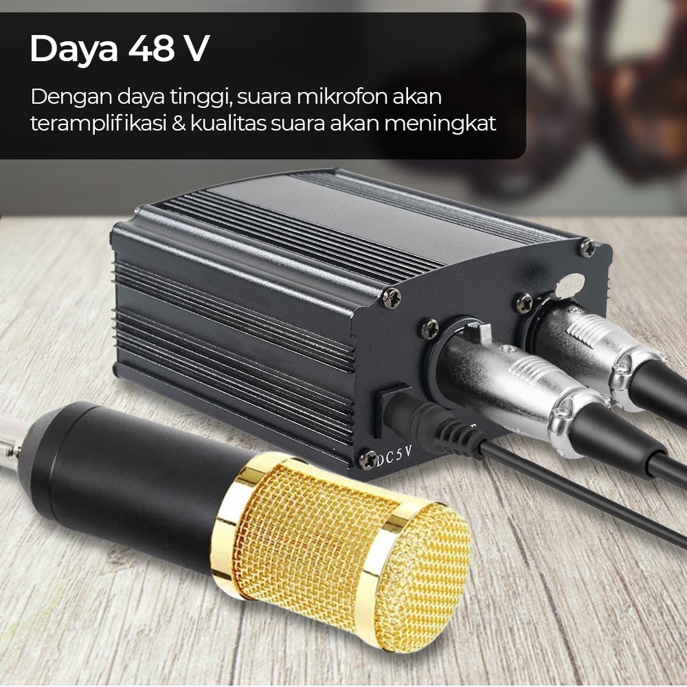 TaffSTUDIO RU-P48V Phantom Power Supply 48V 1 Channel Microphone Condenser XLR Male Female Low Noise Audio Booster Mikrofon Kondenser untuk Recording Podcast Live Streaming Mixer Sound System Studio Rekaman dengan Power Adaptor - Gambar 3