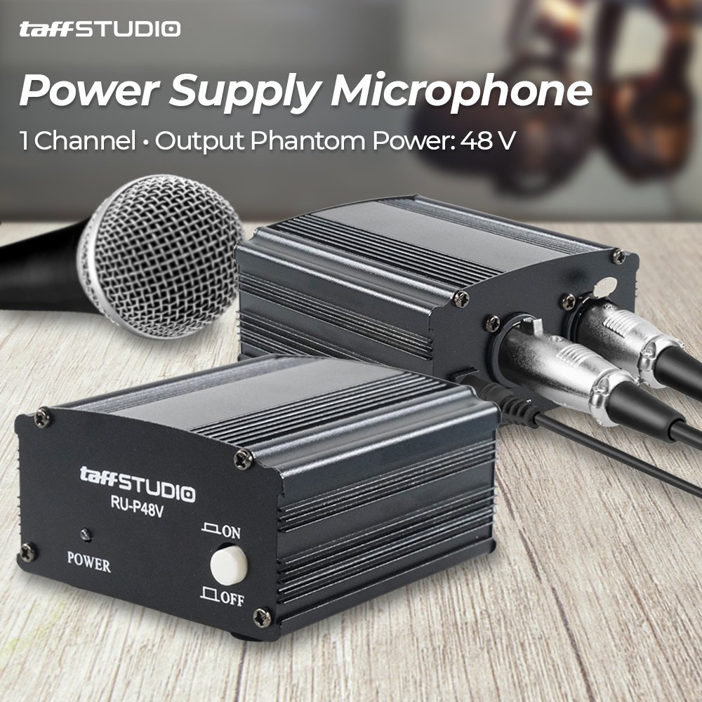 TaffSTUDIO RU-P48V Phantom Power Supply 48V 1 Channel Microphone Condenser XLR Male Female Low Noise Audio Booster Mikrofon Kondenser untuk Recording Podcast Live Streaming Mixer Sound System Studio Rekaman dengan Power Adaptor - Gambar 2