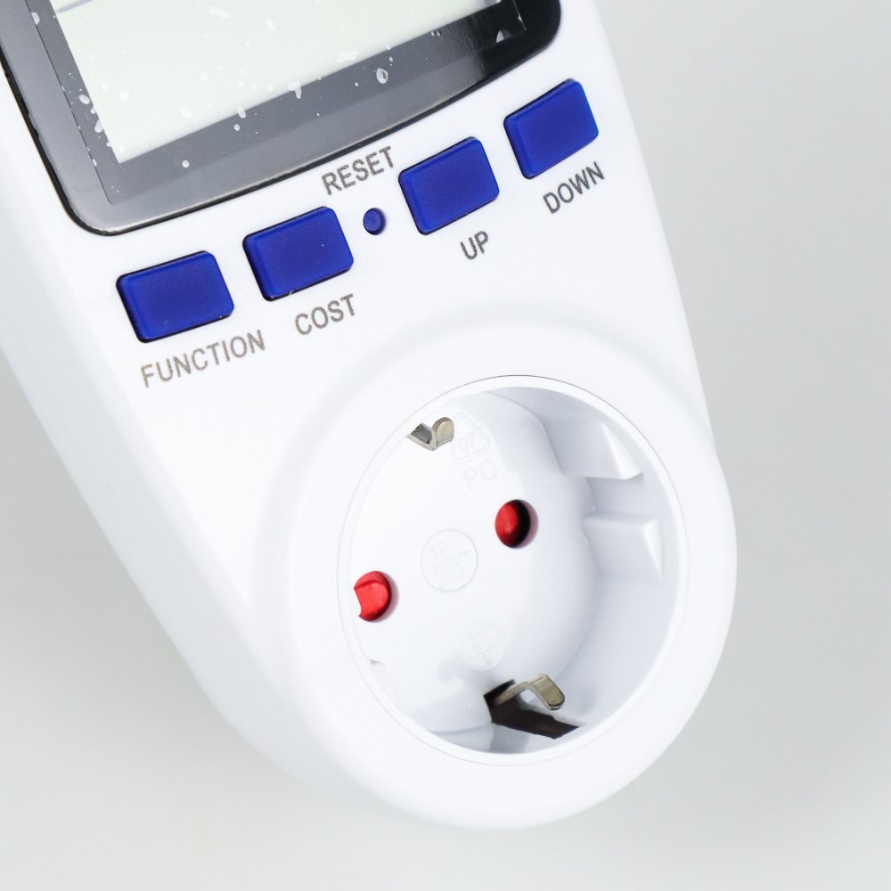 Taffware Alat Ukur kWh Meter Stop Kontak Digital Watt Ampere Volt KWE-PM01 White, Pengukur Konsumsi Daya dan Biaya Listrik Rumah dengan Timer, Tampilan kWh 9999, EU Plug 16A 230V untuk Elektronik - Gambar 3