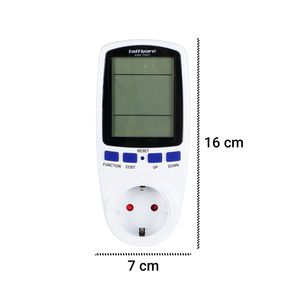 Taffware Alat Ukur kWh Meter Stop Kontak Digital Watt Ampere Volt KWE-PM01 White, Pengukur Konsumsi Daya dan Biaya Listrik Rumah dengan Timer, Tampilan kWh 9999, EU Plug 16A 230V untuk Elektronik - Gambar 8