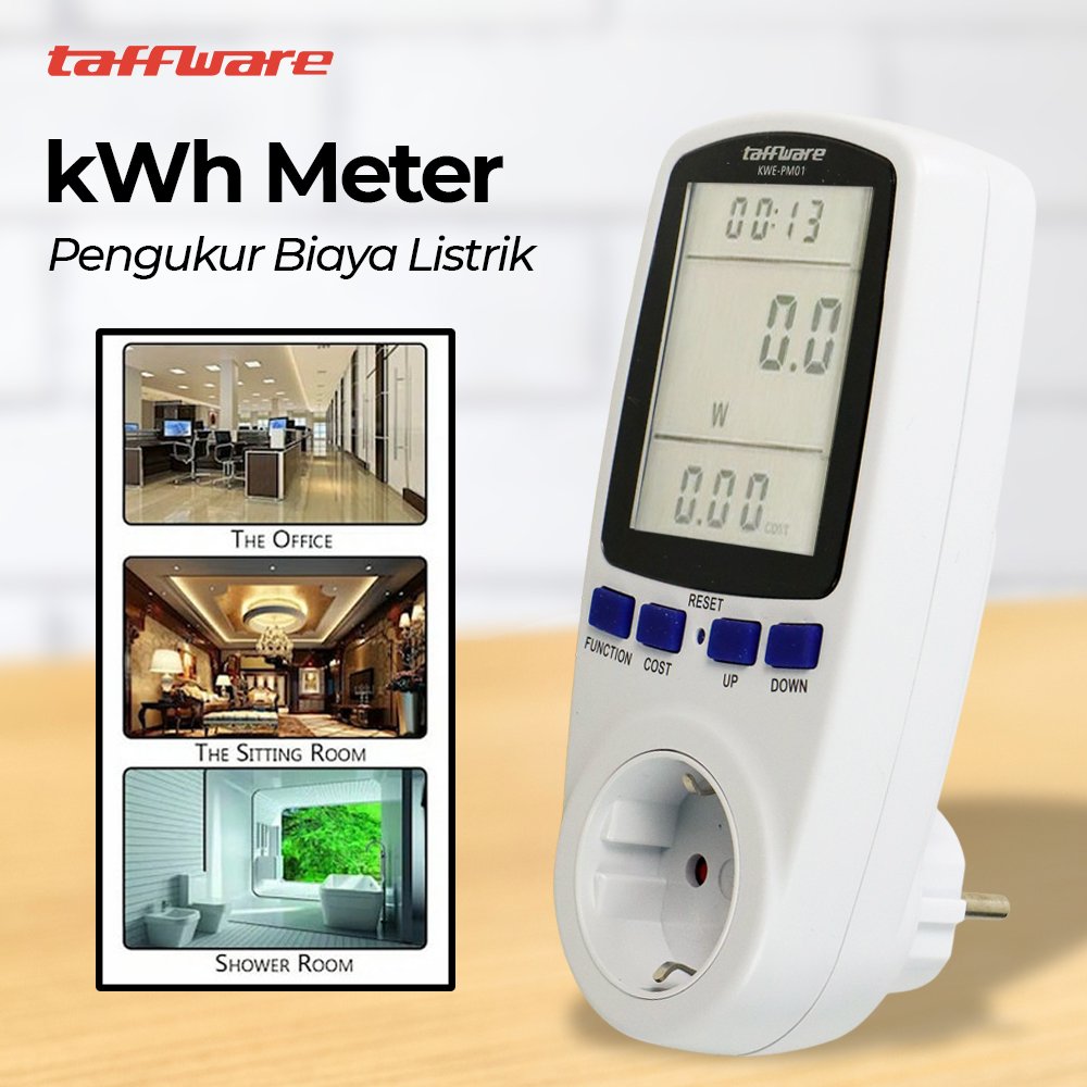 Taffware Alat Ukur kWh Meter Stop Kontak Digital Watt Ampere Volt KWE-PM01 White, Pengukur Konsumsi Daya dan Biaya Listrik Rumah dengan Timer, Tampilan kWh 9999, EU Plug 16A 230V untuk Elektronik - Gambar 6