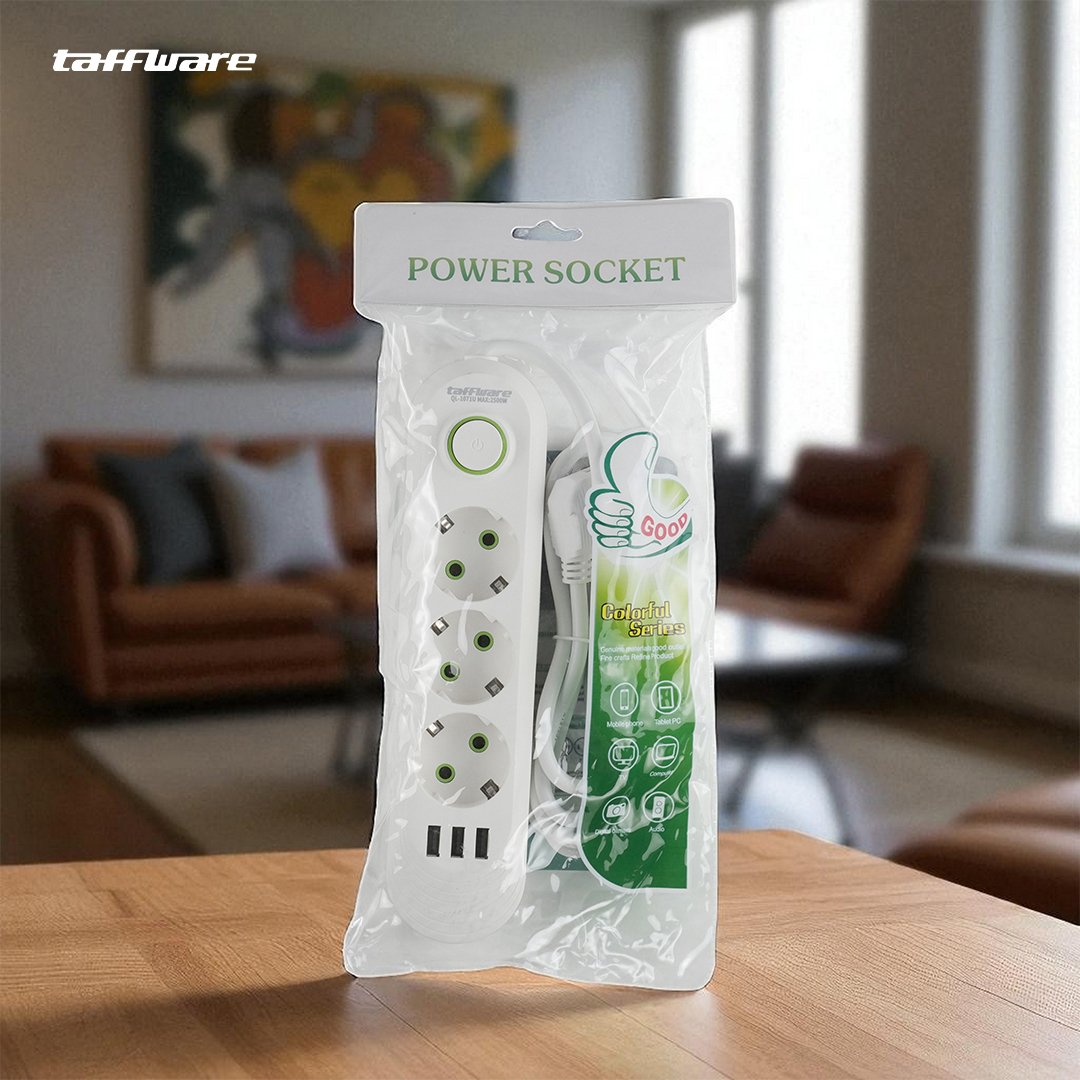 Taffware Stop Kontak Listrik 3 Lubang USB Type A 3 Port Kabel 1.8M Saklar On Off 10A 2500W 110-250V EU Plug Power Socket PC ABS Flame Retardant untuk Rumah Kantor Smartphone Charger Elektronik - Gambar 10