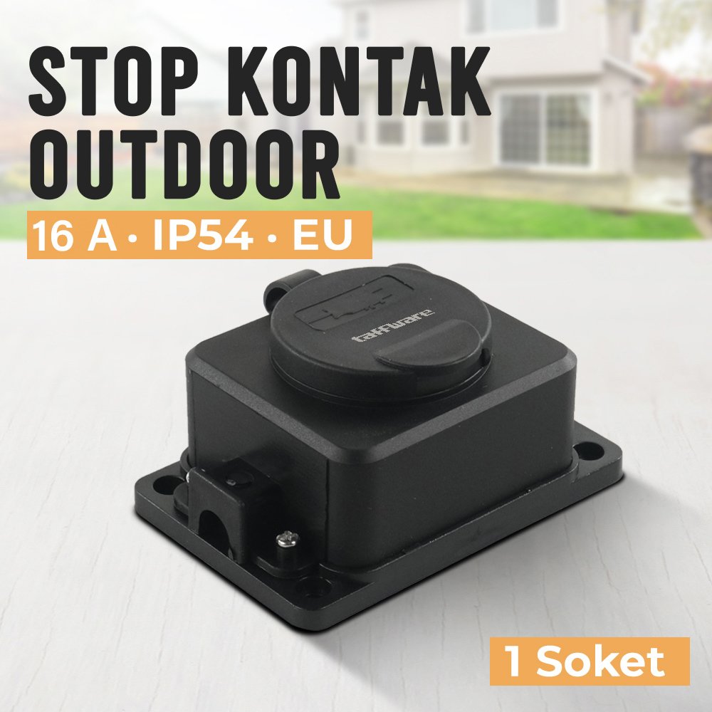 Taffware Stop Kontak Outdoor Waterproof IP54 16A 250V 3500W EU 1 Soket T36 Black, Colokan Listrik Anti Air dengan Penutup Soket, Terminal Dinding untuk Taman Garasi dan Area Rumah serta Peralatan Elektronik - Gambar 3