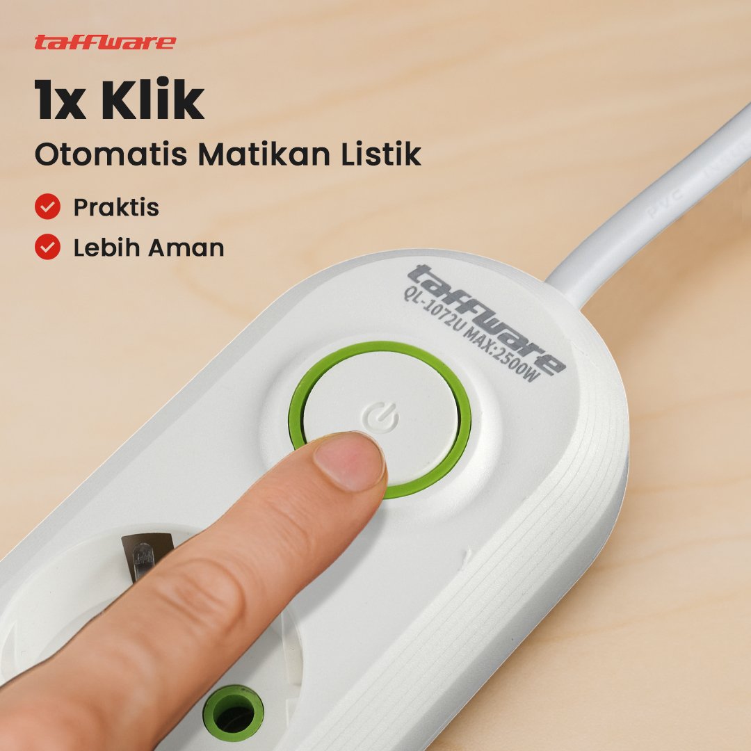 Taffware Stop Kontak Listrik 3 Lubang USB Type A 3 Port Kabel 1.8M Saklar On Off 10A 2500W 110-250V EU Plug Power Socket PC ABS Flame Retardant untuk Rumah Kantor Smartphone Charger Elektronik - Gambar 7