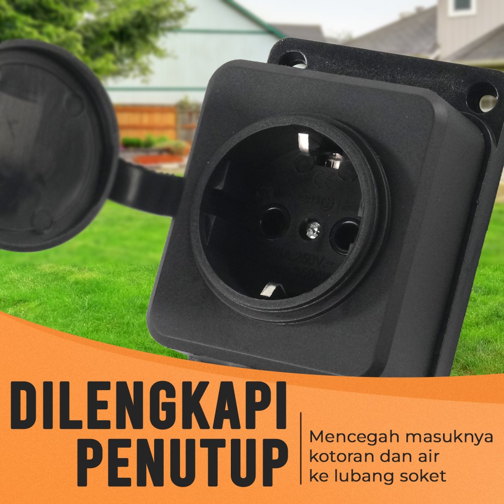 Taffware Stop Kontak Outdoor Waterproof IP54 16A 250V 3500W EU 1 Soket T36 Black, Colokan Listrik Anti Air dengan Penutup Soket, Terminal Dinding untuk Taman Garasi dan Area Rumah serta Peralatan Elektronik - Gambar 4