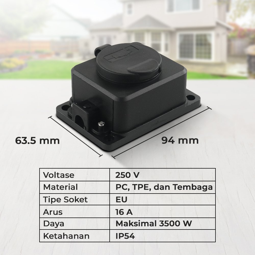 Taffware Stop Kontak Outdoor Waterproof IP54 16A 250V 3500W EU 1 Soket T36 Black, Colokan Listrik Anti Air dengan Penutup Soket, Terminal Dinding untuk Taman Garasi dan Area Rumah serta Peralatan Elektronik - Gambar 8
