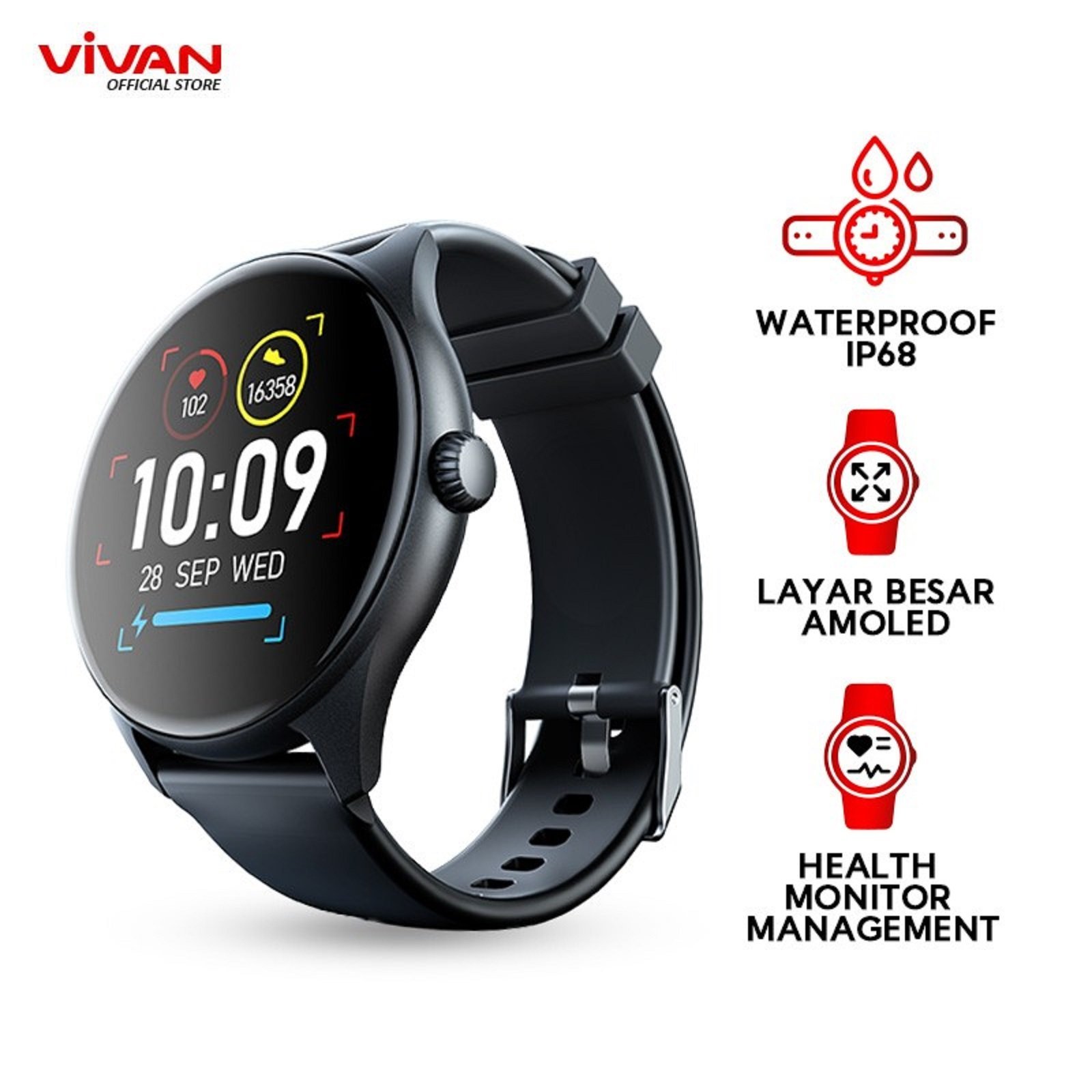 VIVAN VWY27 Smartwatch AMOLED Bluetooth Call Original Jam Tangan Pria Wanita IP67 Waterproof 100+ Sports Mode Health Monitoring Smart Notification Baterai Awet Garansi 12 Bulan - Gambar 2