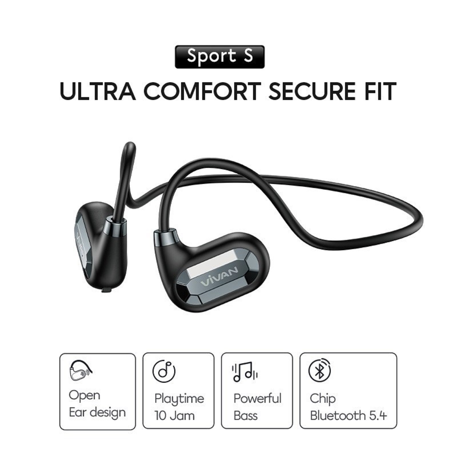 VIVAN SPORT S Open Ear Headset Bluetooth Sport Wireless Headset Neck Neckband In-Ear Headset Bluetooth 5.3 In Ear Bass Merk Robot Original Lari Running Sepeda Olahraga Gym Gantung Di Leher Gantungan Leher - Gambar 2