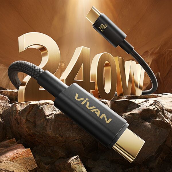 VIVAN VOR240W Kabel Cable Data Power Delivery PD 3.1 For Iphone Type-C to Type-C Tipe C C to C 120cm 240 W 240W 5A Fast Charging