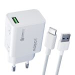 ROBOT RT-P1 Travel Charger FAST CHARGER SUIT Safe And Fast Charging 18W 3A Quick Charge 3.0 With Data Cable Type-C Type C Tipe C 100Cm