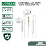UGREEN Earphone Headset Handsfree Jack 3.5mm In-Ear Wired Earphone HiFi Stereo Bass with Mic Mikrofon Jernih untuk HP Laptop PC Gaming Musik Telepon Suara Clear Nyaman Dipakai Kabel Awet Kuat TPE Universal Putih White Original 60692 Premium Quality