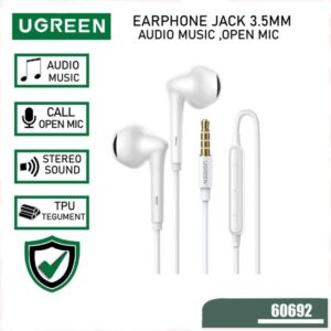 UGREEN Earphone Headset Handsfree Jack 3.5mm In-Ear Wired Earphone HiFi Stereo Bass with Mic Mikrofon Jernih untuk HP Laptop PC Gaming Musik Telepon Suara Clear Nyaman Dipakai Kabel Awet Kuat TPE Universal Putih White Original 60692 Premium Quality - Gambar 6
