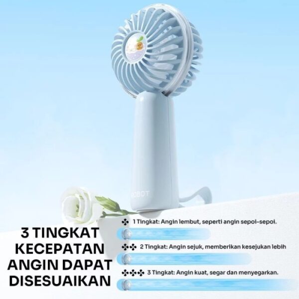 ROBOT RT-BFS2 Kipas Portable Kipas Robot Mini Handy Mini Fan Kipas Blue Gagang Genggam Portable Rechargeable 1200mAh Original Garansi Resmi - Gambar 2