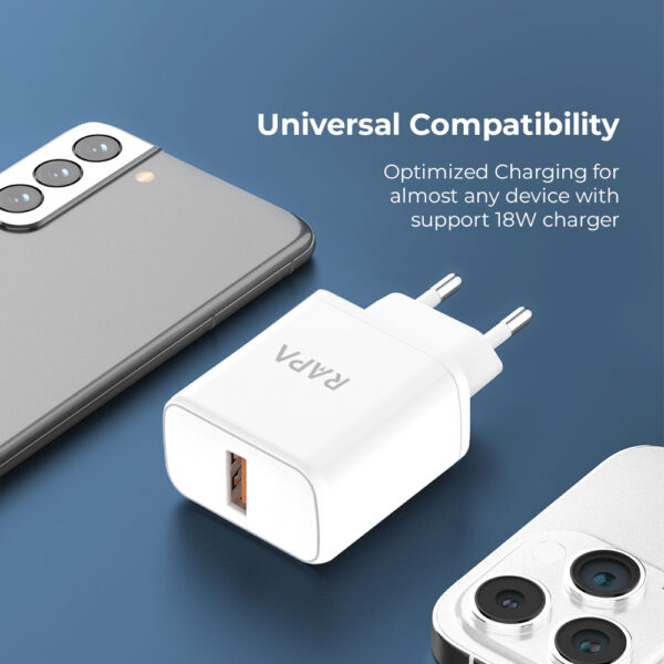 RAPATech CH4121 Travel Charger Power Lite II 18W  QC18W Fast Charging dengan Smart IC Protector & Kabel USB-A to Type-C Type C 5V 3A - Gambar 3