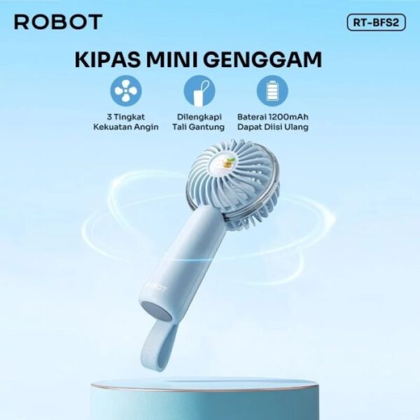 ROBOT RT-BFS2 Kipas Portable Kipas Robot Mini Handy Mini Fan Kipas Blue Gagang Genggam Portable Rechargeable 1200mAh Original Garansi Resmi - Gambar 6