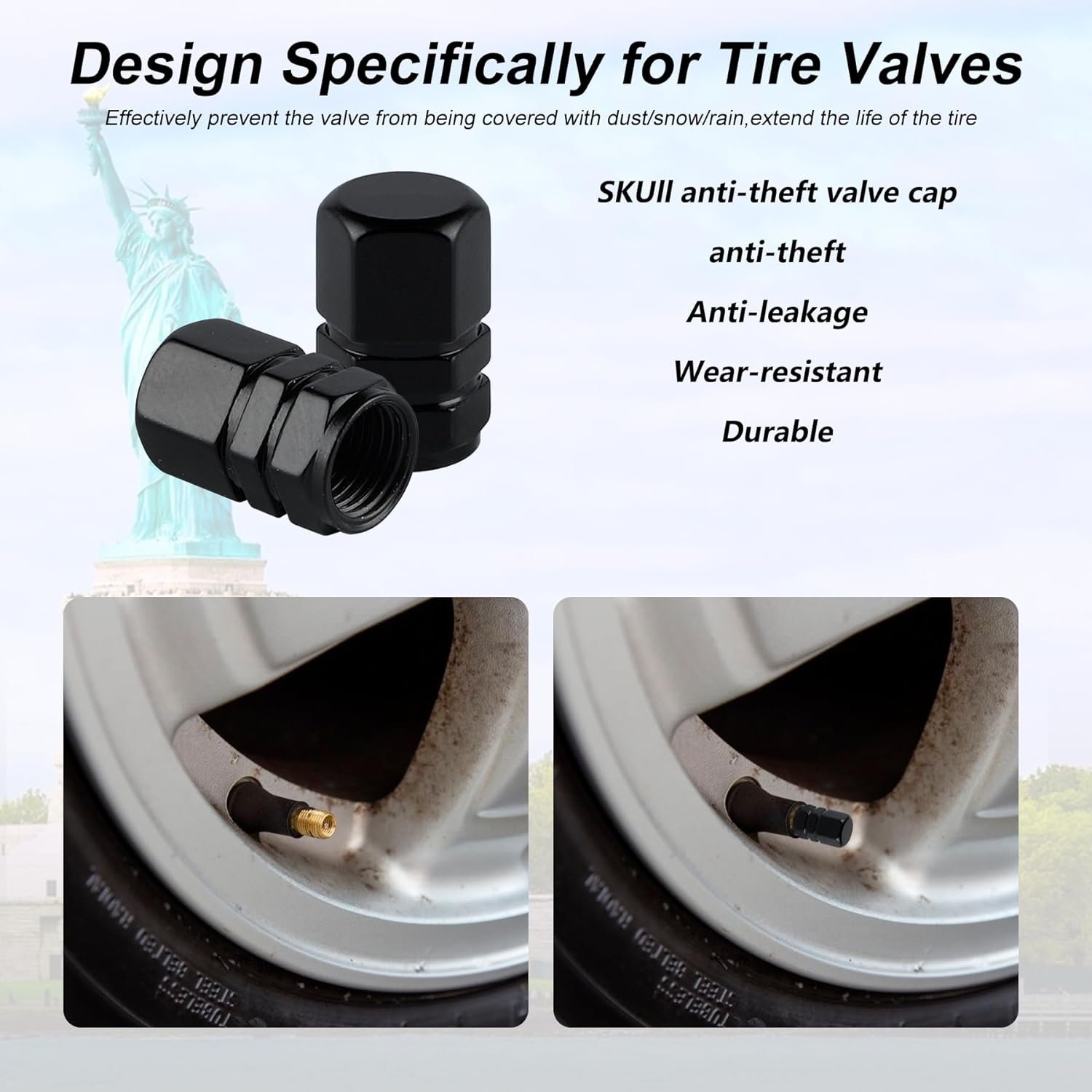 OTOHEROES Tutup Pentil Ban Aluminium 4 PCS AQ-4 Black Hex Valve Cap Mobil Motor Schrader, Penutup Katup dengan Segel Karet Anti Debu Air, Desain Hexagonal Sporty Modern, Pelindung Valve dan Aksesori Velg - Gambar 7