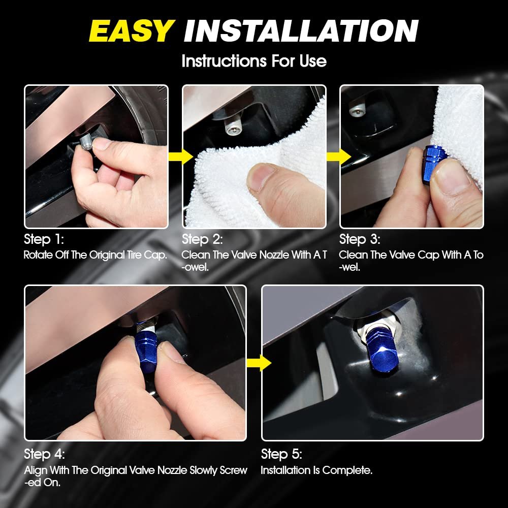 OTOHEROES Tutup Pentil Ban Aluminium 4 PCS AQ-4 Black Hex Valve Cap Mobil Motor Schrader, Penutup Katup dengan Segel Karet Anti Debu Air, Desain Hexagonal Sporty Modern, Pelindung Valve dan Aksesori Velg - Gambar 8