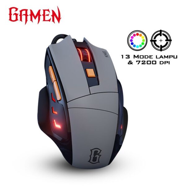 GAMEN GM300 Gaming Mouse Gaming Murah Mous Mause Mose Geming Game Kabel USB PC Komputer Laptop 7200DPI 7200 DPI LED RGB Black - Gambar 6