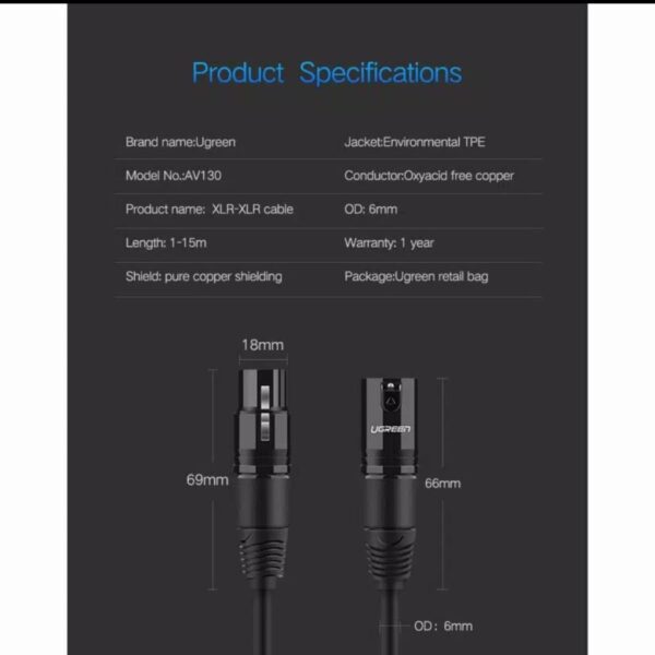 UGREEN Kabel Cable Kable Audio Mic Input Audio Jack Audio Mic Microphone Mikrofon Karaoke XLR Male To Female 2M 20710 - Gambar 6