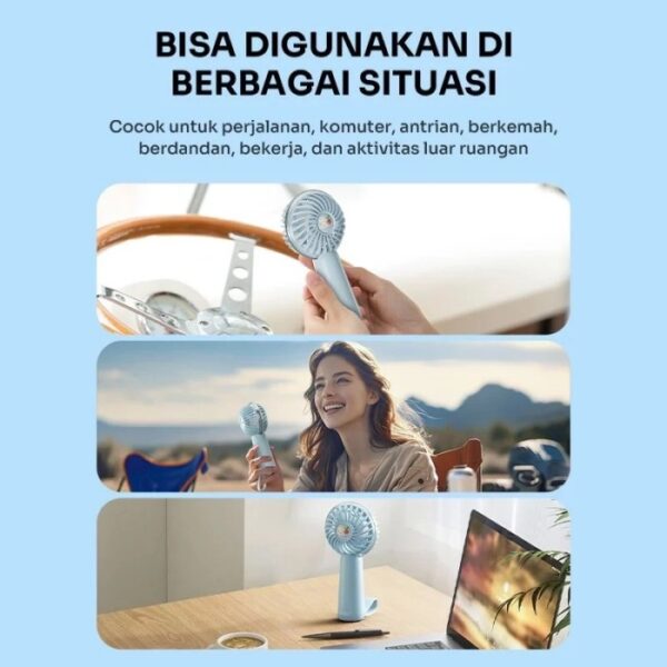 ROBOT RT-BFS2 Kipas Portable Kipas Robot Mini Handy Mini Fan Kipas Blue Gagang Genggam Portable Rechargeable 1200mAh Original Garansi Resmi - Gambar 4