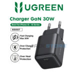 UGREEN Kepala Batok Adaptor Adapter Charger N Series GAN 30W Iphone Smartphone Type-C Type C Tipe C PD Power Delivery Quick Charge Fast Charging Black 65007
