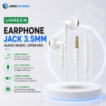 UGREEN Earphone Headset Handsfree Jack 3.5mm In-Ear Wired Earphone HiFi Stereo Bass with Mic Mikrofon Jernih untuk HP Laptop PC Gaming Musik Telepon Suara Clear Nyaman Dipakai Kabel Awet Kuat TPE Universal Putih White Original 60692 Premium Quality