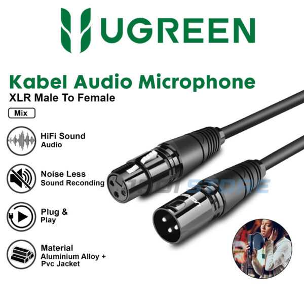 UGREEN Kabel Cable Kable Audio Mic Input Audio Jack Audio Mic Microphone Mikrofon Karaoke XLR Male To Female 2M 20710