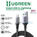 UGREEN Kabel Cable Data Charger USB A to Lightning Iphone 13 Ipad Nylon Braided Metal 1M MFI 18W Fast Charging 60156 60161 Original Garansi Resmi