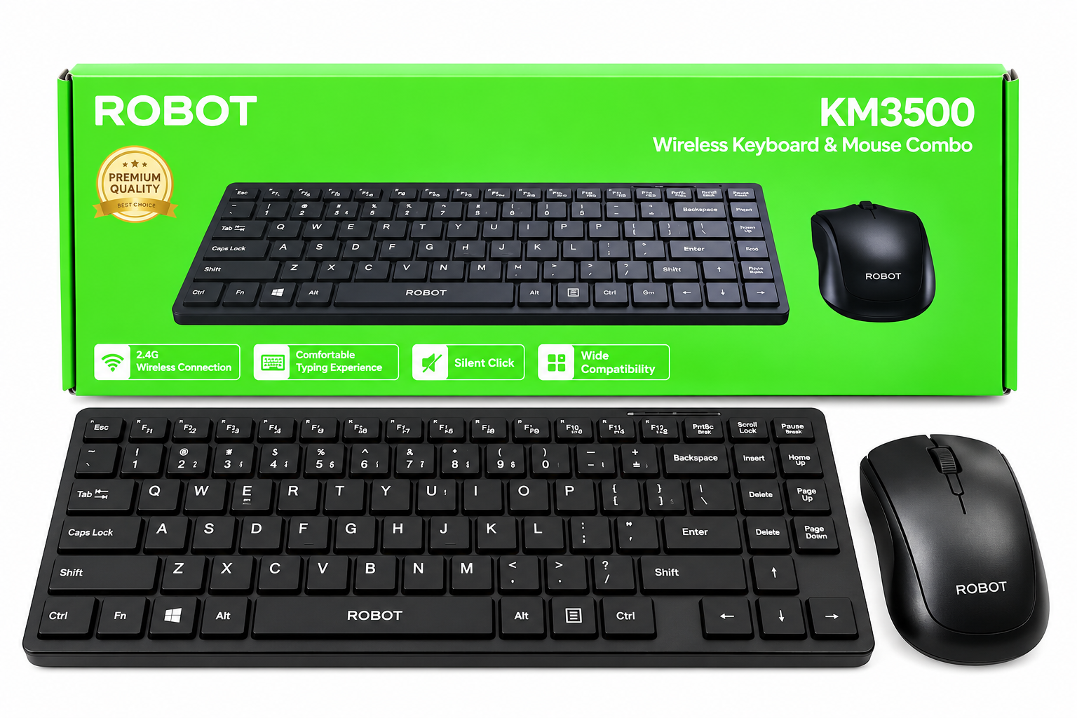 ROBOT KM3500 Keyboard Mouse Wireless Bluetooth Mini 1 Set Ultra Thin USB Combo Komputer Laptop PC 105 Keys 1600 DPI Ergonomis Silent Keys 12 Tombol Multimedia 1 Receiver Hemat Daya Nyaman Digunakan Tanpa Kabel - Gambar 8
