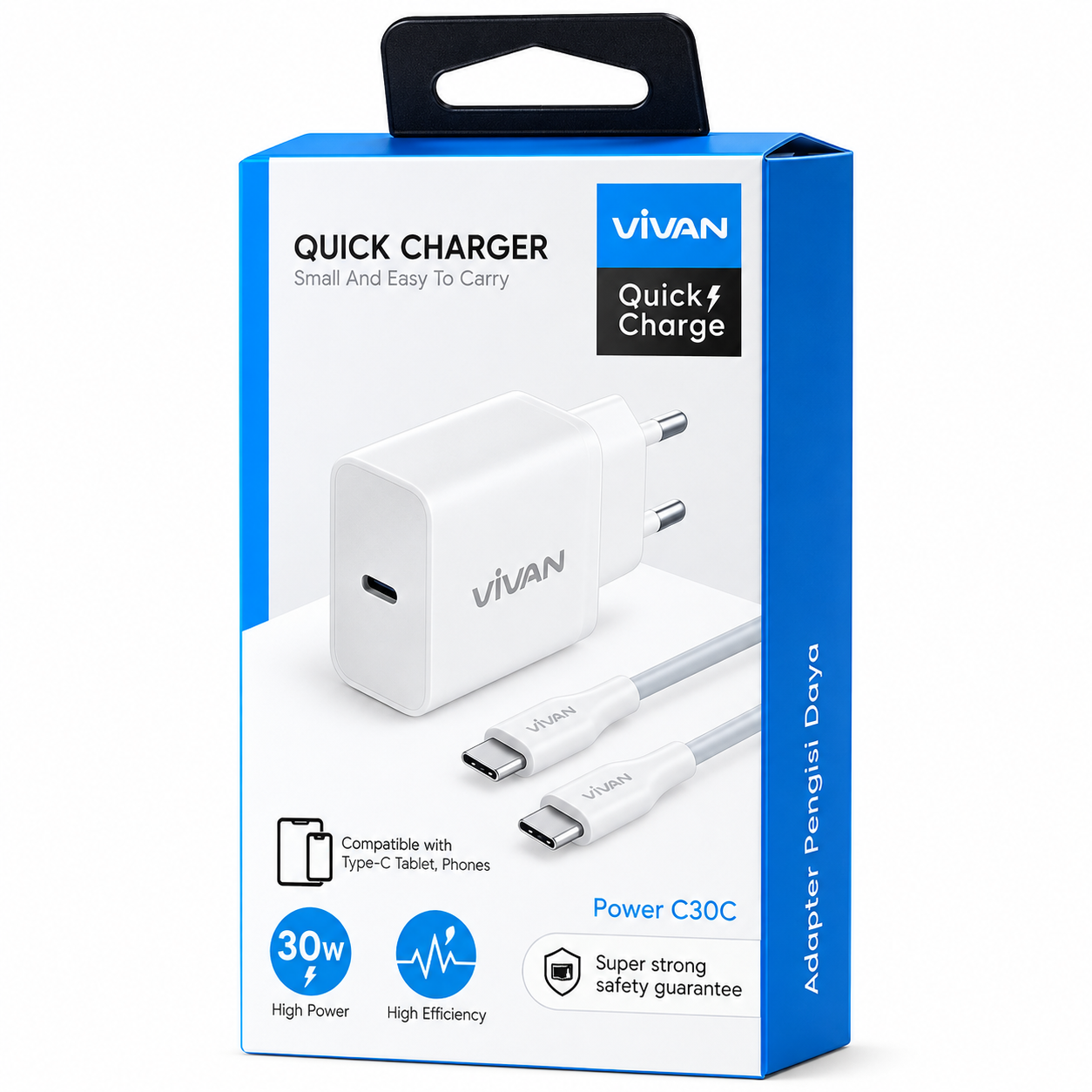 VIVAN Power C30C Charger Set 30W Original Kepala Charger Fast Charging PD QC 3.0 Kabel Data Type-C Pengisian Daya Super Cepat Praktis Aman Efisien untuk Gadget Travel Adaptor Sehari-hari - Gambar 7