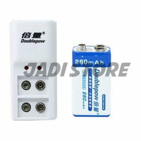 1 Charger 1 Baterai Doublepow Baterai 9v Rechargeable 9 Volt Battery Charger Gitar Kotak Bisa Charger Multitester Multimeter LAN Tester Gitar Elektrik Detektor Asap Mikrofon Wireless Walkie-Talkie Walkie Talkie