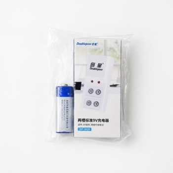 Doublepow DP-B09 Satu Charger Satu Baterai 9V Rechargeable 2 Slot Ni-MH White dengan Baterai 9V 280mAh LED Indikator Pengisian untuk Baterai 9 Volt Charger Ni-MH EU Plug Input AC 220V Output DC 9V 25mA - Gambar 5