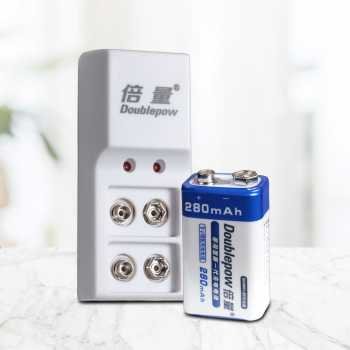Doublepow DP-B09 Satu Charger Satu Baterai 9V Rechargeable 2 Slot Ni-MH White dengan Baterai 9V 280mAh LED Indikator Pengisian untuk Baterai 9 Volt Charger Ni-MH EU Plug Input AC 220V Output DC 9V 25mA - Gambar 4